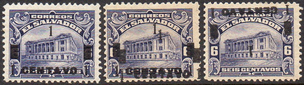 sellos timbres-poste Briefmarken stamps El Salvador 1918 1c/6c CENTAVO in capital letters Tram Trolley Tranvia National Theatre teatro nacional 